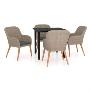 vidaXL 5 Piece Patio Dining Set with Cushions Brown