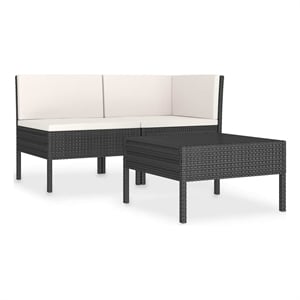 vidaXL 3 Piece Patio Lounge Set with Cushions Poly Rattan Black