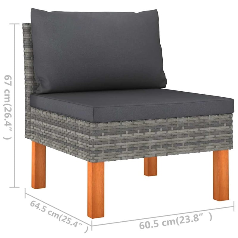 vidaXL 3-Seater Patio Sofa with Cushions Gray Poly Rattan