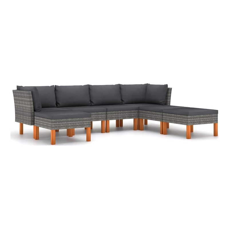 vidaXL 7 Piece Patio Lounge Set with Cushions Poly Rattan Gray