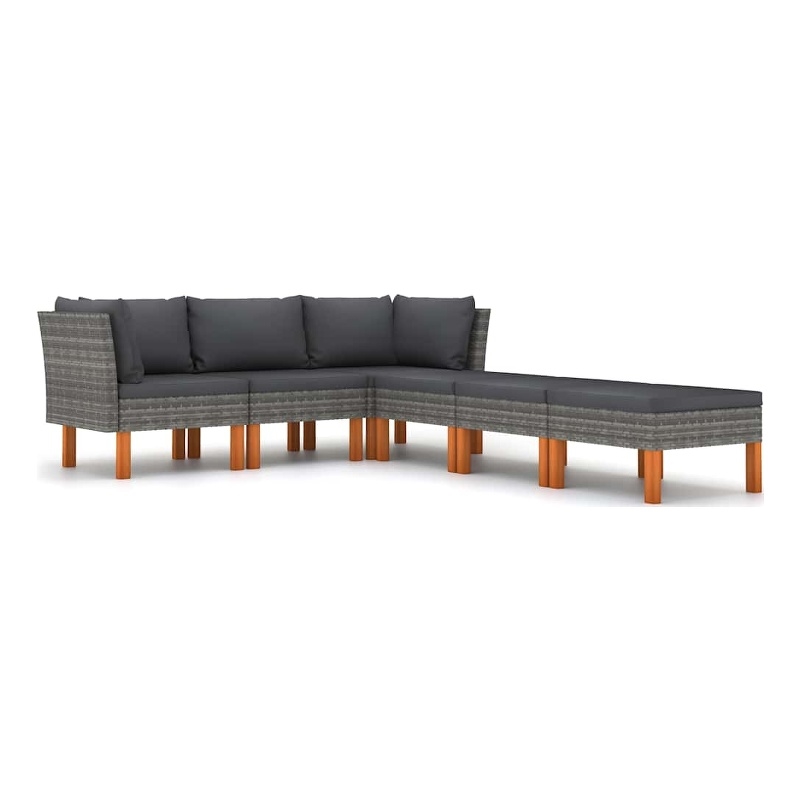 vidaXL 6 Piece Patio Lounge Set with Cushions Poly Rattan Gray