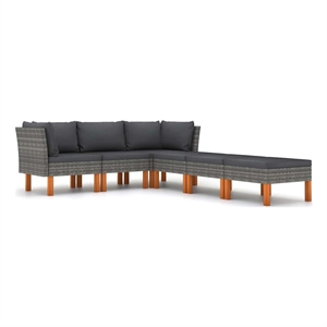 vidaXL 6 Piece Patio Lounge Set with Cushions Poly Rattan Gray