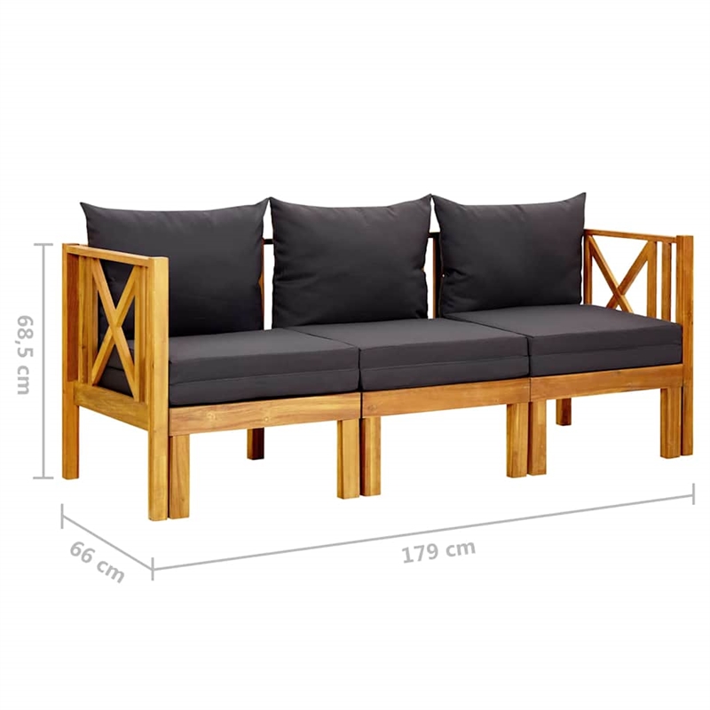 vidaXL 3-Seater Patio Bench with Cushions 70.5