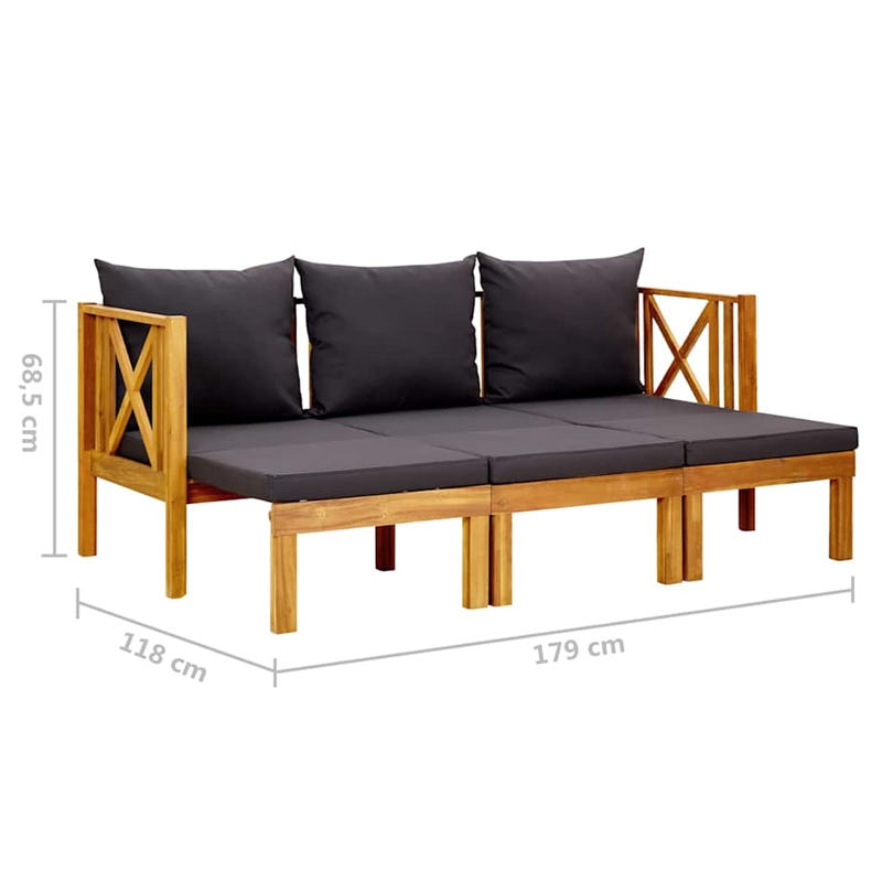 vidaXL 3-Seater Patio Bench with Cushions 70.5
