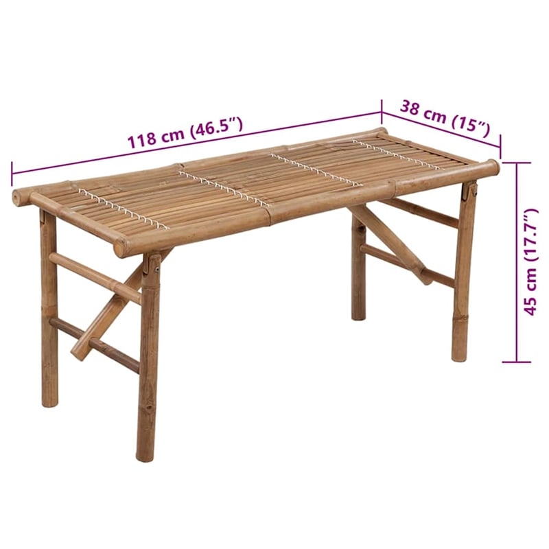 vidaXL Folding Patio Bench with Cushion 46.4
