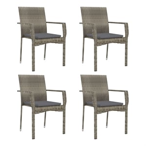 vidaXL Patio Chairs with Cushions 4 pcs Poly Rattan Gray