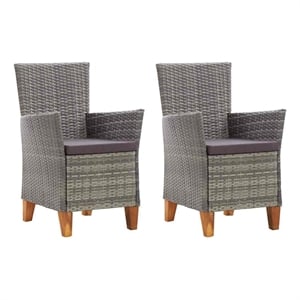 vidaXL Patio Chairs 2 pcs with Cushions Poly Rattan Gray