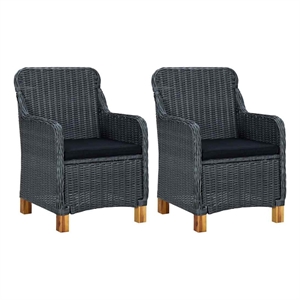 vidaXL Patio Chairs with Cushions 2 pcs Poly Rattan Dark Gray