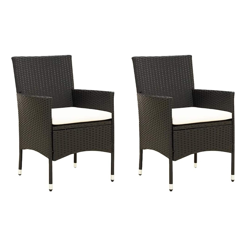 vidaXL Patio Chairs with Cushions 2 pcs Poly Rattan Black