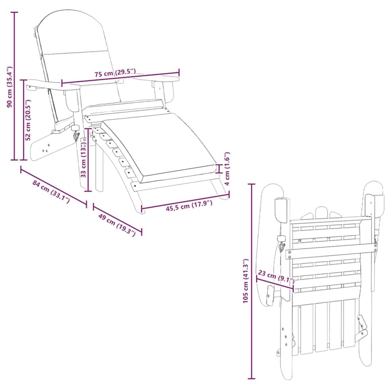vidaXL Adirondack Patio Chair with Footrest Solid Wood Acacia