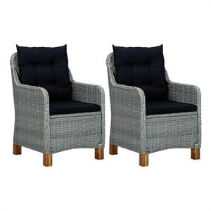 vidaXL Patio Chairs with Cushions 2 pcs Poly Rattan Light Gray