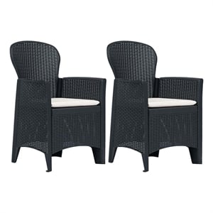 vidaXL Patio Chairs 2 pcs with Cushion Anthracite Plastic Rattan Look