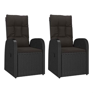 vidaXL Reclining Patio Chairs 2 pcs with Cushions Poly Rattan Black