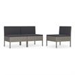 vidaXL Patio Chairs 3 pcs with Cushions Poly Rattan Gray