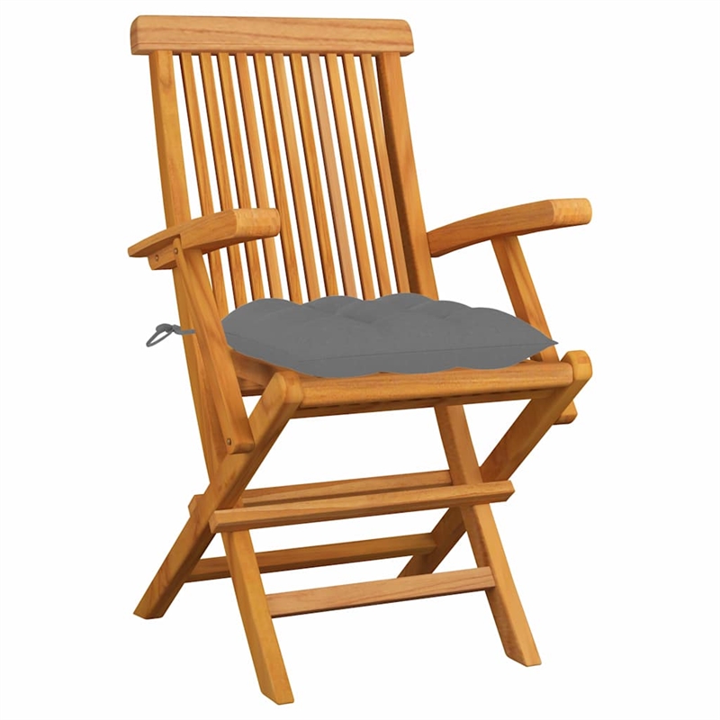 vidaXL Patio Chairs with Gray Cushions 3 pcs Solid Teak Wood