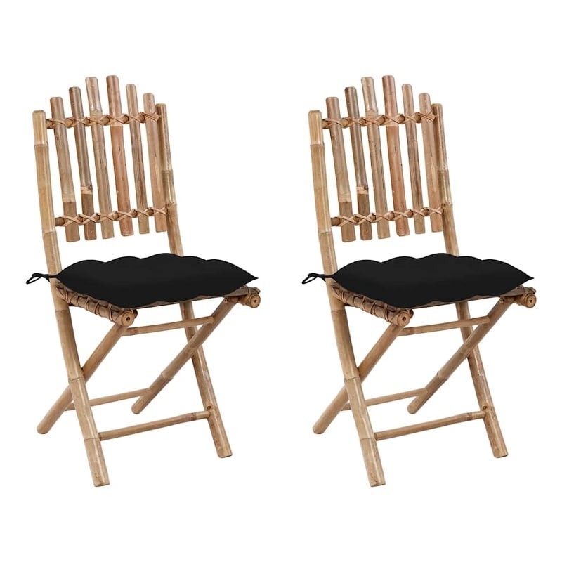 vidaXL Folding Patio Chairs 2 pcs with Cushions Bamboo