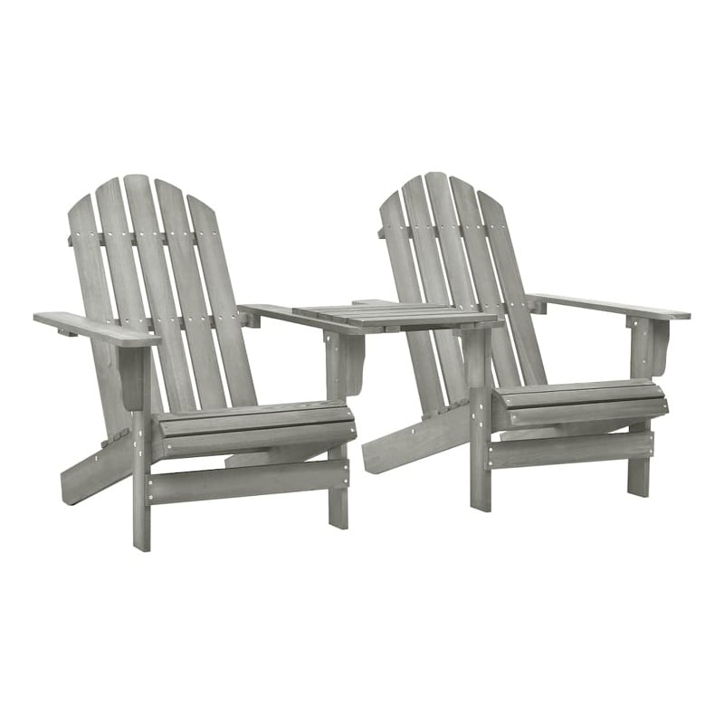 vidaXL Patio Adirondack Chairs with Tea Table Solid Wood Fir Gray
