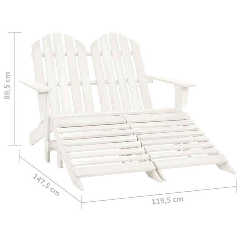 vidaXL 2-Seater Patio Adirondack Chair&Ottoman Fir Wood White