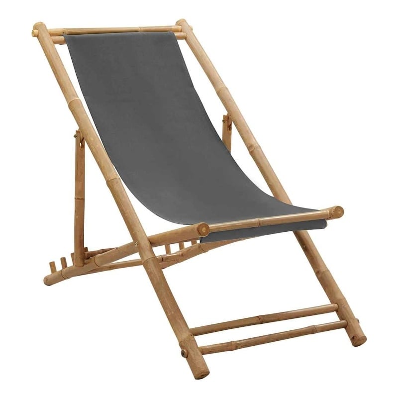 vidaXL Deck Chair Bamboo and Canvas Dark Gray