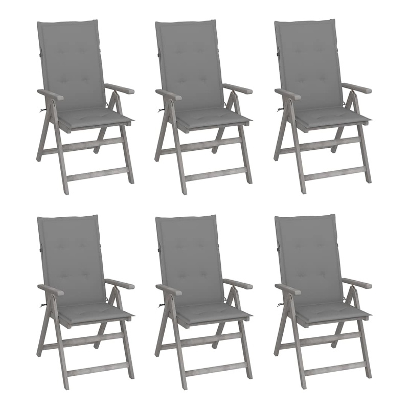 vidaXL Patio Reclining Chairs 6 pcs with Cushions Solid Acacia Wood