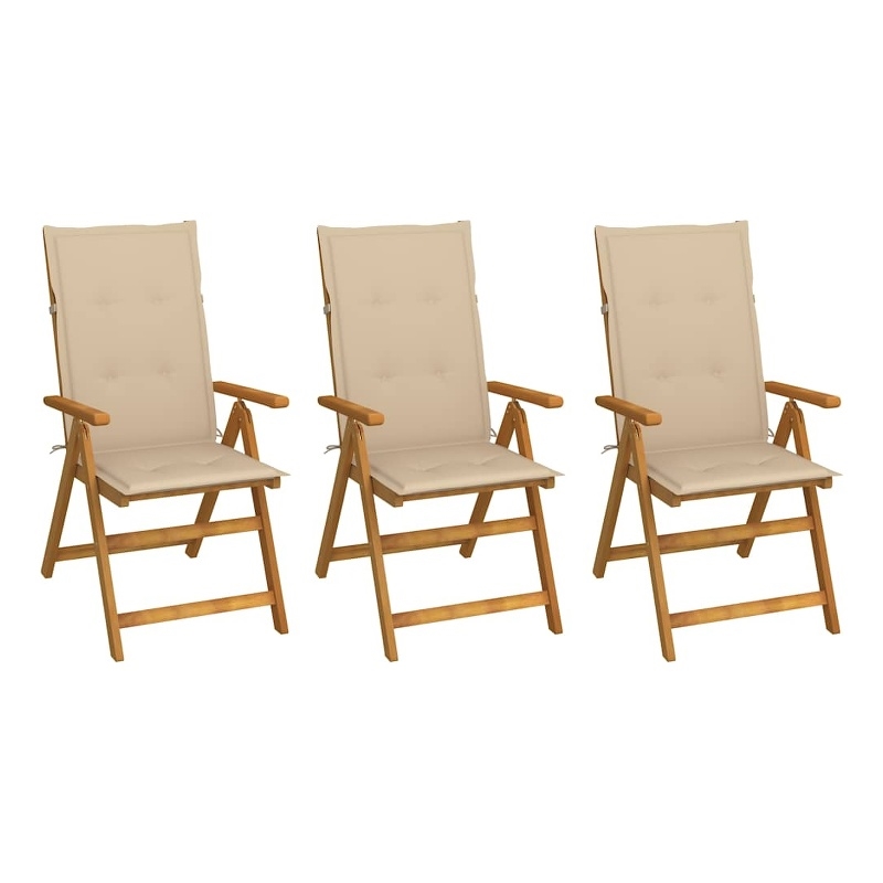 vidaXL Folding Patio Chairs 3 pcs with Cushions Solid Acacia Wood