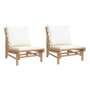 vidaXL Patio Chairs 2 pcs with Cream White Cushions Bamboo