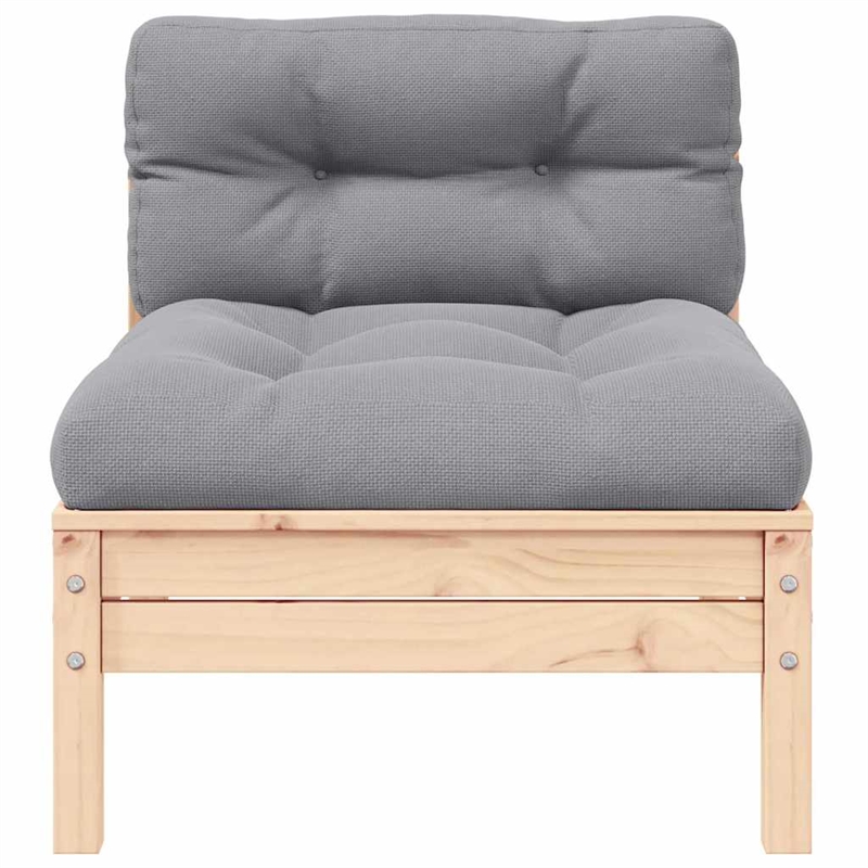 vidaXL Patio Middle Sofa with Gray Cushions Solid Pinewood