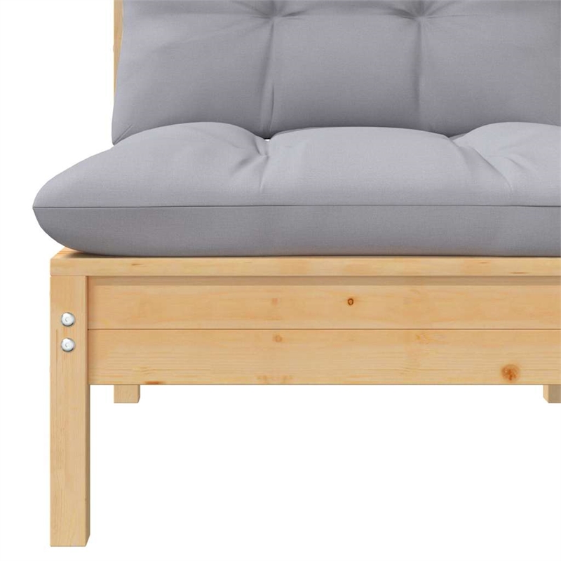 vidaXL Patio Middle Sofa with Gray Cushions Solid Pinewood