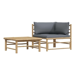 vidaXL 2 Piece Patio Lounge Set with Dark Gray Cushions Bamboo