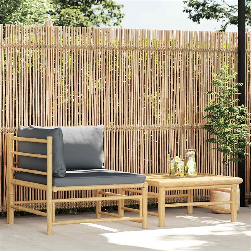 vidaXL 2 Piece Patio Lounge Set with Dark Gray Cushions Bamboo