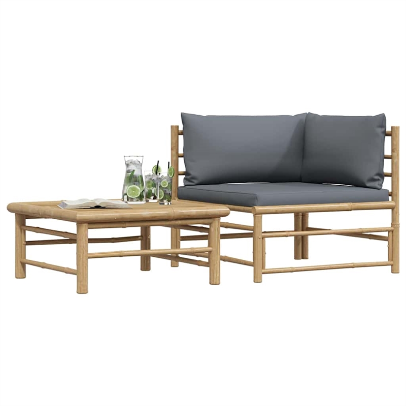 vidaXL 2 Piece Patio Lounge Set with Dark Gray Cushions Bamboo
