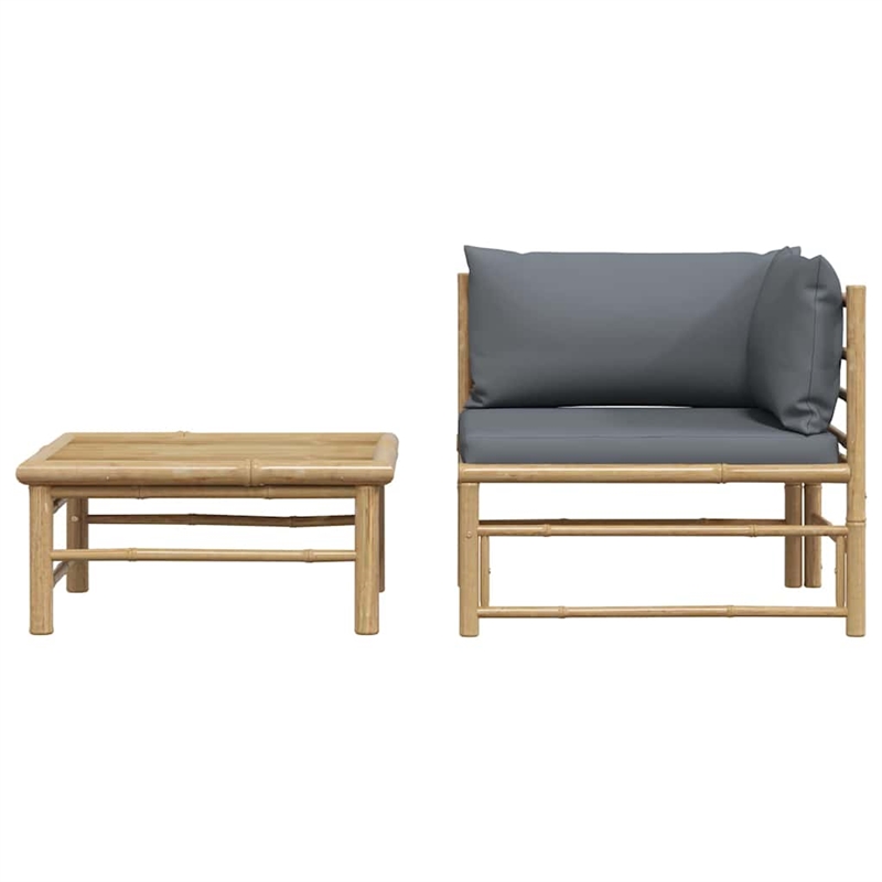 vidaXL 2 Piece Patio Lounge Set with Dark Gray Cushions Bamboo