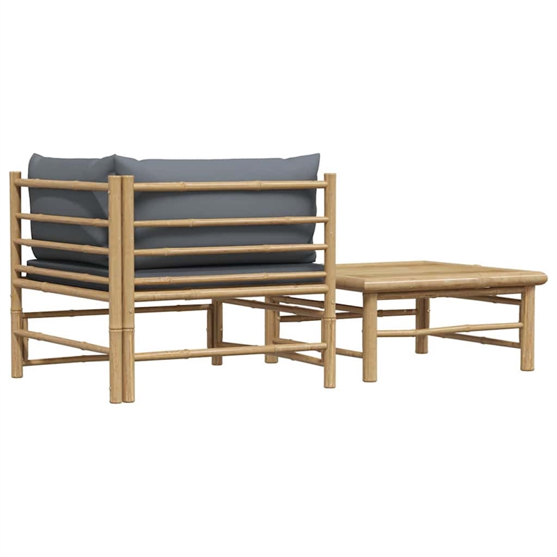 vidaXL 2 Piece Patio Lounge Set with Dark Gray Cushions Bamboo