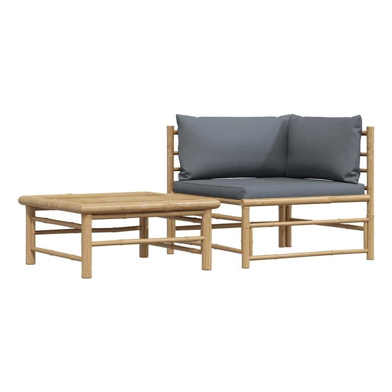 vidaXL 2 Piece Patio Lounge Set with Dark Gray Cushions Bamboo