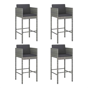 vidaXL Bar Stools 4 pcs with Cushions Gray Poly Rattan