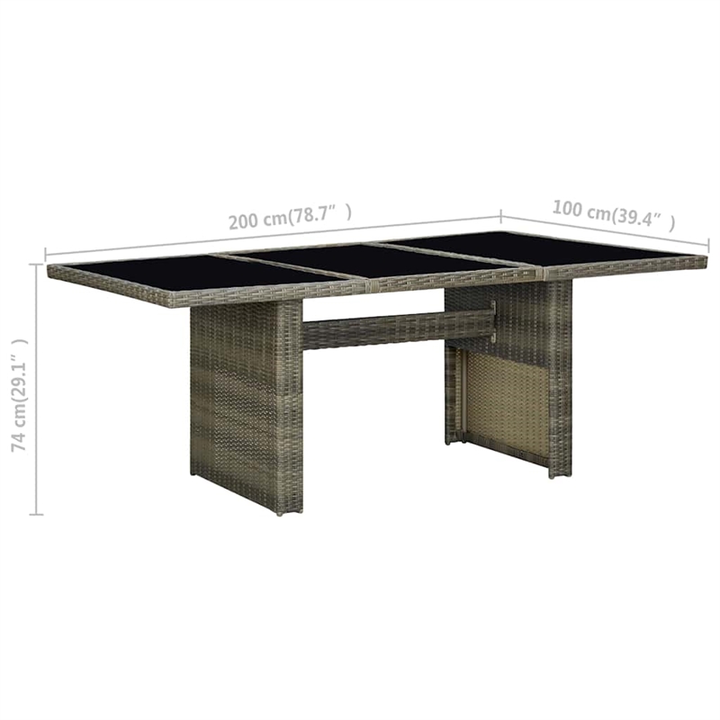 vidaXL Patio Table Brown Poly Rattan and Tempered Glass
