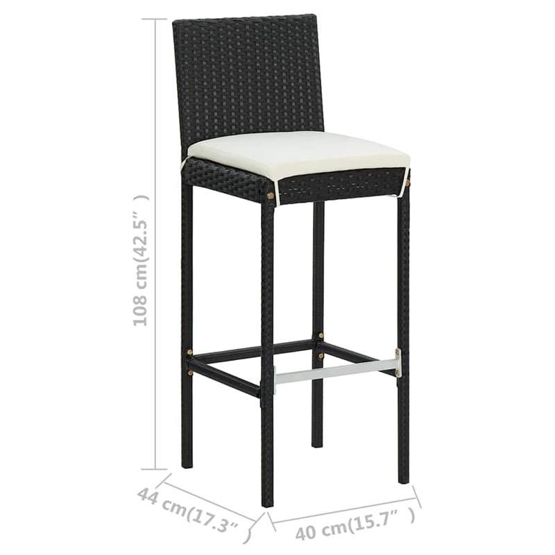vidaXL Garden Bar Stools with Cushions 4 pcs Black Poly Rattan