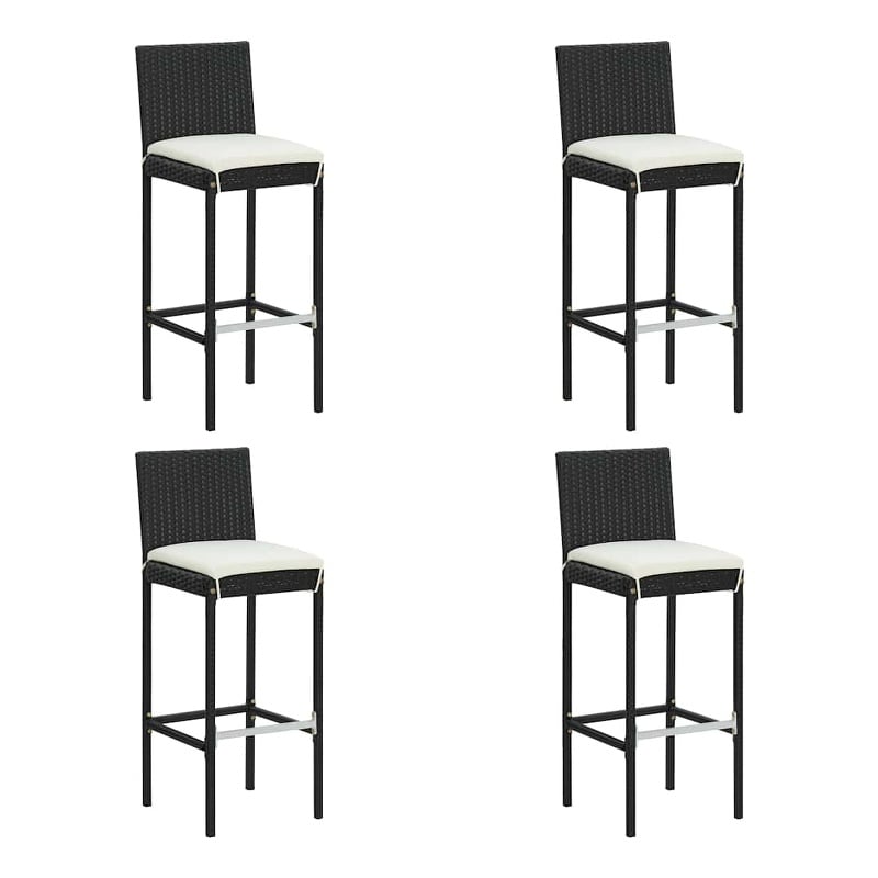 vidaXL Garden Bar Stools with Cushions 4 pcs Black Poly Rattan