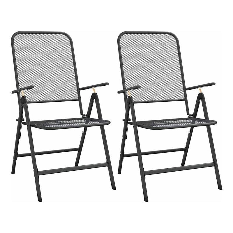 vidaXL Folding Patio Chairs 2 pcs Expanded Metal Mesh Anthracite
