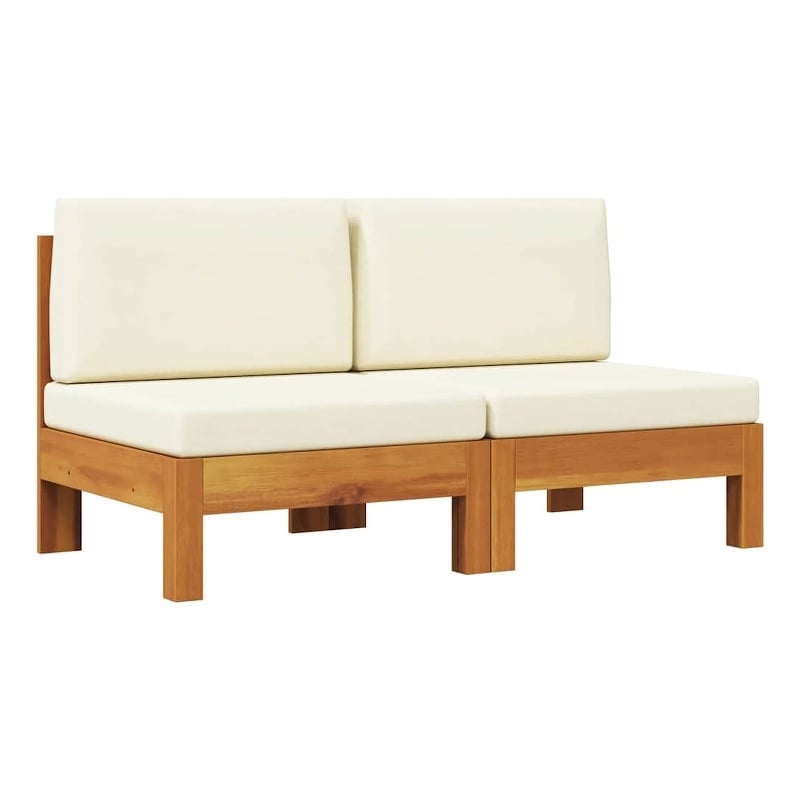 vidaXL Middle Sofas 2 pcs with Cream White Cushions Solid Acacia Wood