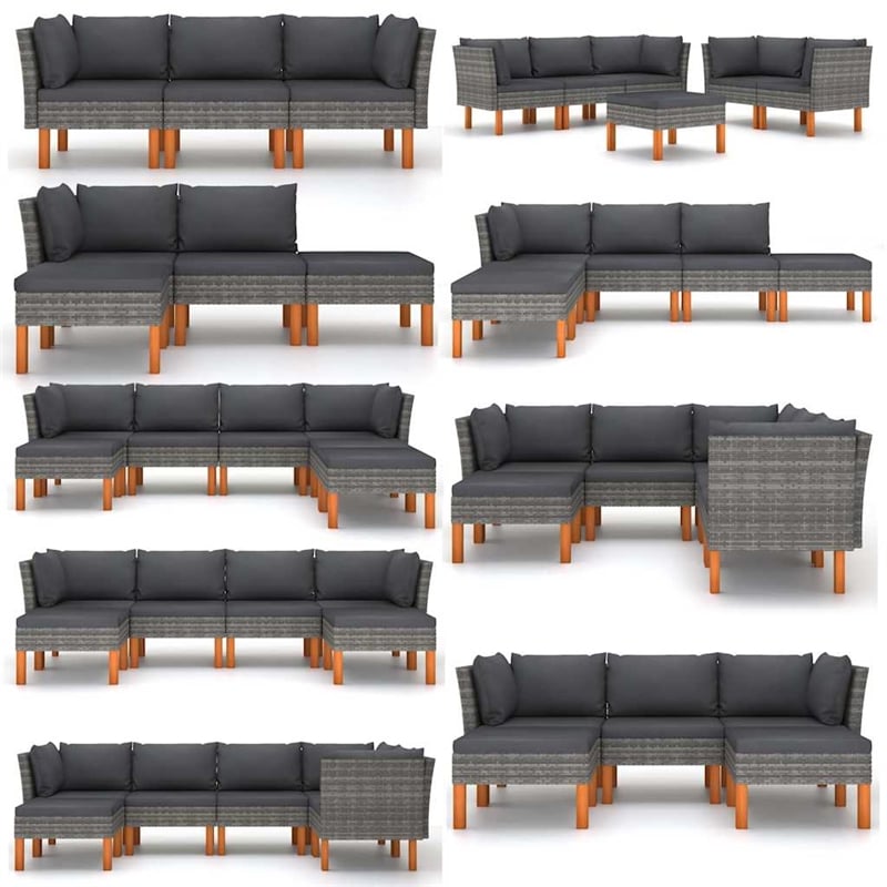 vidaXL Patio Sofa Poly Rattan and Solid Eucalyptus Wood
