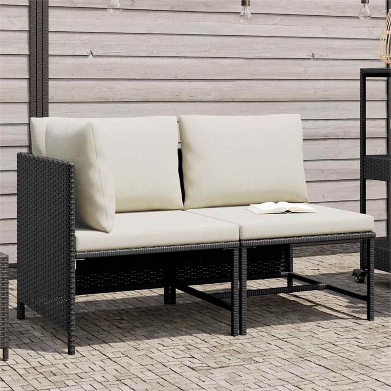 vidaXL 2 Piece Patio Sofa Set with Cushions Black Poly Rattan