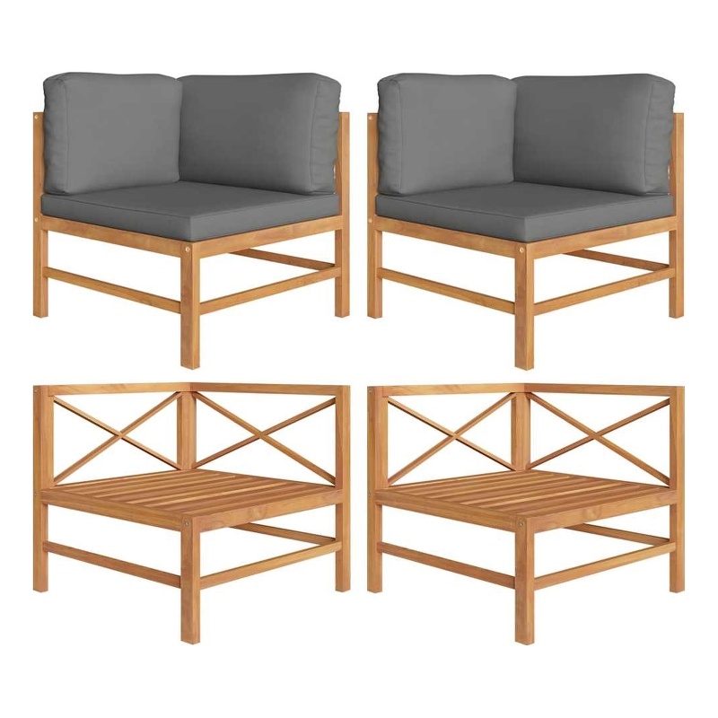 vidaXL Corner Sofas 2 pcs with Dark Gray Cushions Solid Teak Wood