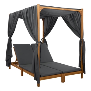 vidaXL Double Sun Lounger with Canopy and Curtains Solid Acacia Wood