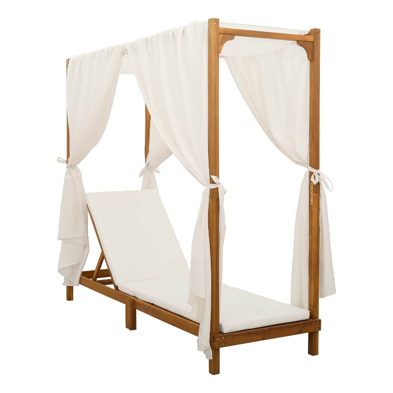 vidaXL Single Sun Lounger with Canopy and Curtains Solid Acacia Wood