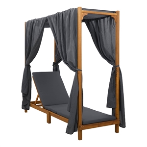 vidaXL Single Sun Lounger with Canopy and Curtains Solid Acacia Wood