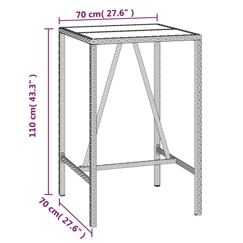 vidaXL Bar Table with Glass Top Black 27.6