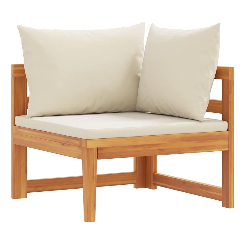 vidaXL Corner Sofa with Cream White Cushions Solid Acacia Wood