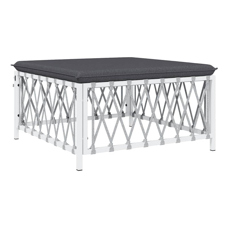 vidaXL Patio Footstool with Cushion White Woven Fabric