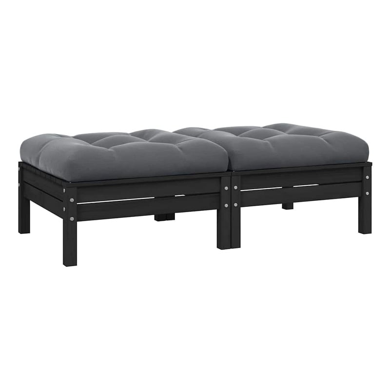 vidaXL 2-Seater Patio Sofa with Cushions Black Solid Pinewood